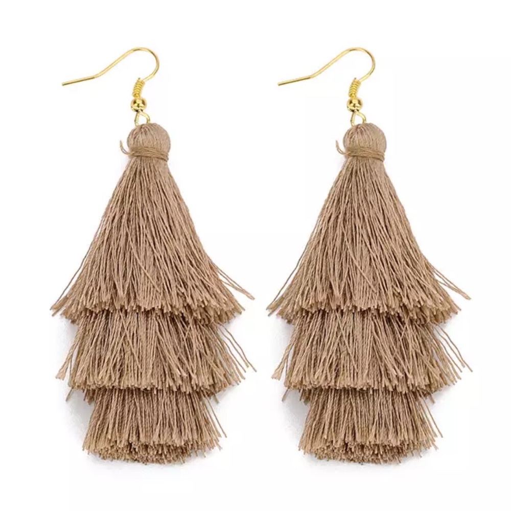 Restock 🎉 3 Tiered Coffee & Gold Tassel Earrings